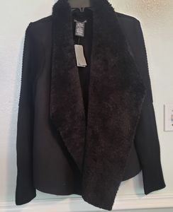 New Chelsea and Theodore black faux Fur cardigan